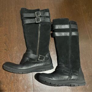 B.O.C. Black Leather Suede Women's 7.5 Dual Zipper Strappy Boots